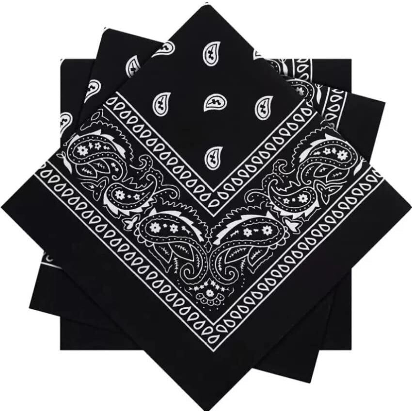 Paropkar Cotton 3 Pack Men & Women Novelty Print Paisley Bandana Handkerchiefs Scarf Headband Wristband Cowboy Neckerchief Head Wrap Face Cover Mask Gift Sets, (Black)