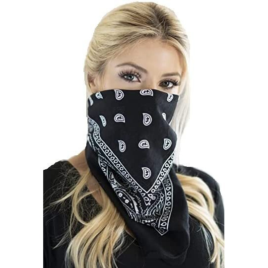 Paropkar Cotton 3 Pack Men & Women Novelty Print Paisley Bandana Handkerchiefs Scarf Headband Wristband Cowboy Neckerchief Head Wrap Face Cover Mask Gift Sets, (Black)