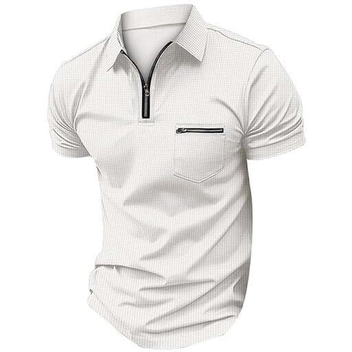 Miramichi Men's Knit Polo Shirts | Quarter Zip Stretch Lightweight Golf Shirts | Business Casual Workwear | Short Sleeve Summer Fashion | Stylish Slim Fit (In, Alpha, L, White)
