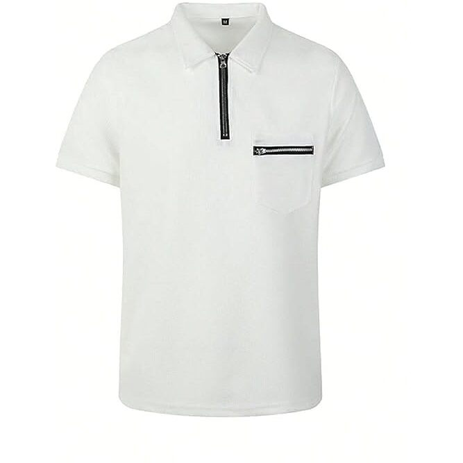 Miramichi Men's Knit Polo Shirts | Quarter Zip Stretch Lightweight Golf Shirts | Business Casual Workwear | Short Sleeve Summer Fashion | Stylish Slim Fit (In, Alpha, L, White)