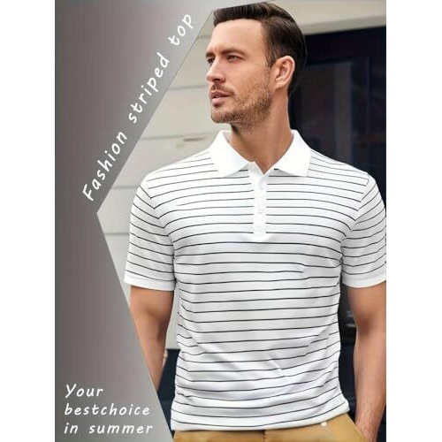 Tagdo Men's Modern Fit Polo Shirt (Strip-Polo-2036-White-Xl_White