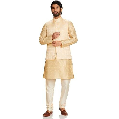 Amazon Brand - Symbol Men's Kurta Bundi Churidar Set_Sy-A23-Mna-Bfkc-116_Beige_M