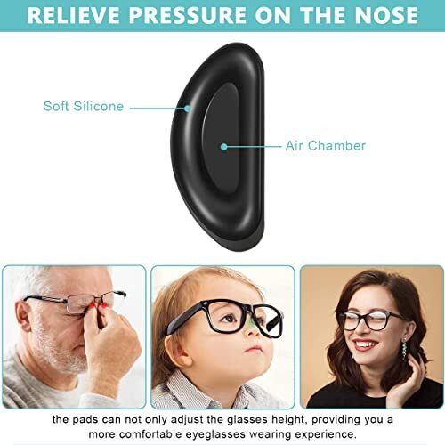 Maycreate 12 Pairs Adhesive Eyeglasses Nose Pads, D Shape Stick-On Anti-Slip Black Silicone Eyeglasses Nose Pad Replacement, Self Adhesive Nose Pads Glasses Nose Pad