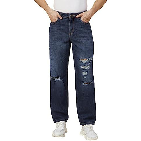 High Star Men's Regular Fit Stretchable Jeans (Hsmjns23009_3_32_Dark Blue | Rise Style Mid Rise