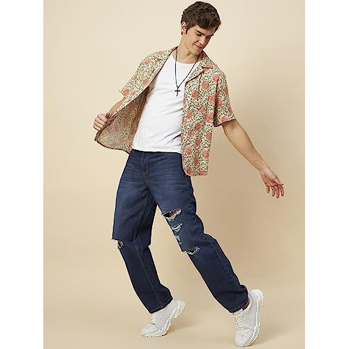 High Star Men's Regular Fit Stretchable Jeans (Hsmjns23009_3_32_Dark Blue | Rise Style Mid Rise