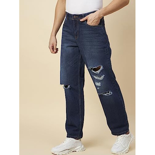 High Star Men's Regular Fit Stretchable Jeans (Hsmjns23009_3_32_Dark Blue | Rise Style Mid Rise
