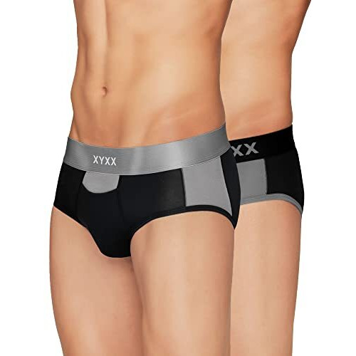 Xyxx Men's Underwear Dualist Intellisoft Antimicrobial Micro Modal Brief Pack Of 2 (Steel Grey & Black  Black & Steel Grey M)