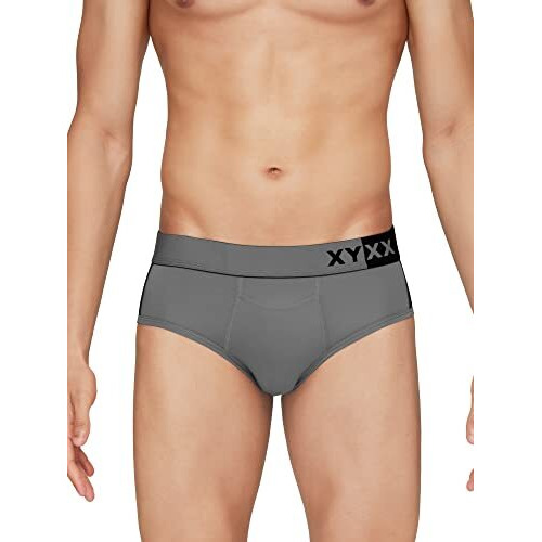 Xyxx Men's Underwear Dualist Intellisoft Antimicrobial Micro Modal Brief Pack Of 2 (Steel Grey & Black  Black & Steel Grey M)