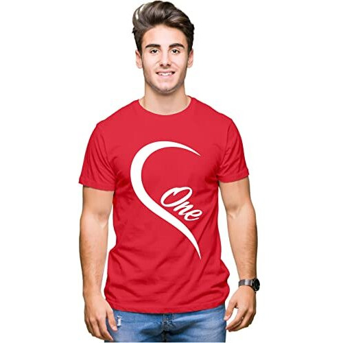 Hangout Hub Hangout-Hub-Np21 Couple Tshirts For Couples | Printed One Love Heart T-Shirts(RedMen L, Women L) Men's And Women's Round Neck T-Shirt (Pack Of 2, Cotton)