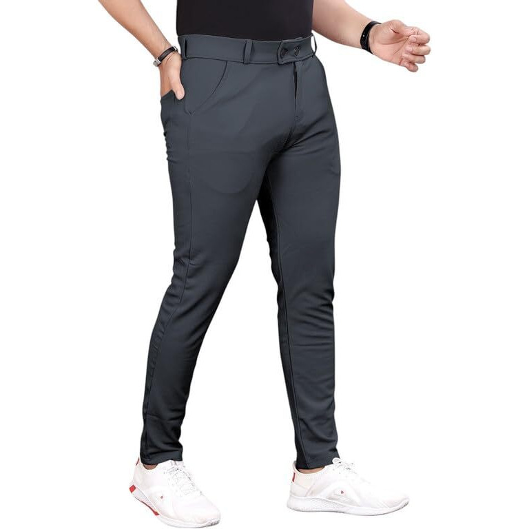 Miramichi Slim Fit Men's Formal Trousers - Solid Lycra Blend, Ideal For Formal Occasions, Stylish (34, Dark Grey)