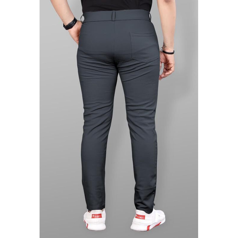 Miramichi Slim Fit Men's Formal Trousers - Solid Lycra Blend, Ideal For Formal Occasions, Stylish (34, Dark Grey)