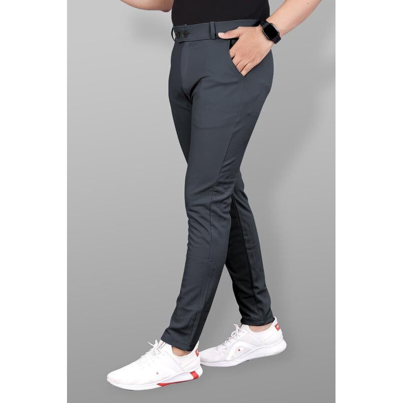 Miramichi Slim Fit Men's Formal Trousers - Solid Lycra Blend, Ideal For Formal Occasions, Stylish (34, Dark Grey)