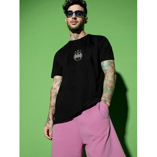 Bewakoof X Official Dc Comics Merchandise Men's The Dark Knight Graphic Printed Cotton T-Shirt - Regular Fit, Round Neck, Half Sleeves_592032_Black_L