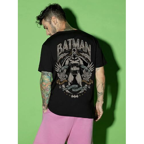 Bewakoof X Official Dc Comics Merchandise Men's The Dark Knight Graphic Printed Cotton T-Shirt - Regular Fit, Round Neck, Half Sleeves_592032_Black_L