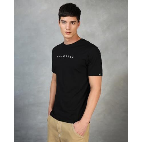 Bewakoof Men's Typography 100% Cotton T-Shirt - Regular Fit, Round Neck, Half Sleeves Black