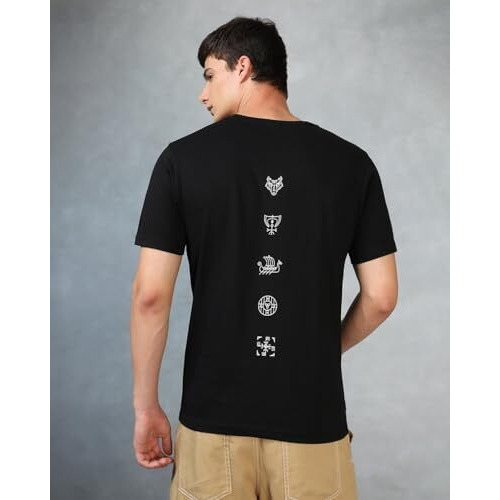 Bewakoof Men's Typography 100% Cotton T-Shirt - Regular Fit, Round Neck, Half Sleeves Black