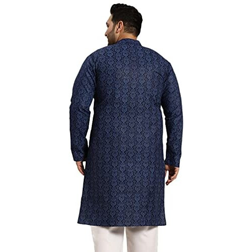Sojanya Plus (Since 1958) Men's Cotton Blend Navy Blue And Black Printed Only Long Kurta