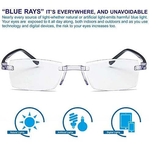 Augen Blue Block Uv Cut Rimless Reading Glasses Black Clear Unisex Free Size Power (+1.00, Pack Of 1)
