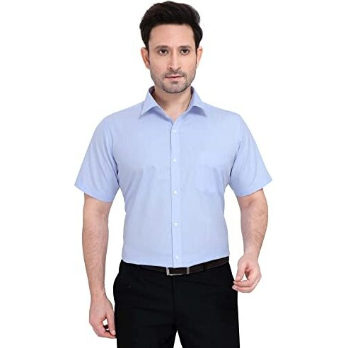 Faubourg Lightblue 5089-42 Men's Solid Half Sleeve Slim Fit Cotton Blend Formal Shirt