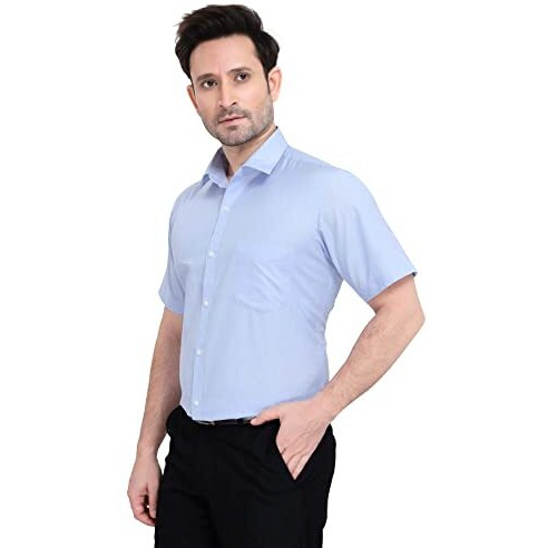 Faubourg Lightblue 5089-42 Men's Solid Half Sleeve Slim Fit Cotton Blend Formal Shirt