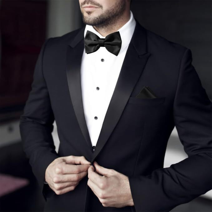 Label Punya Premium Pre-Tied Satin Bow Tie For Men  Adjustable Formal Tie For Weddings, Parties, Proms & Business Events  Classic & Trendy Colors  Gift For Groomsmen, Birthdays-Black