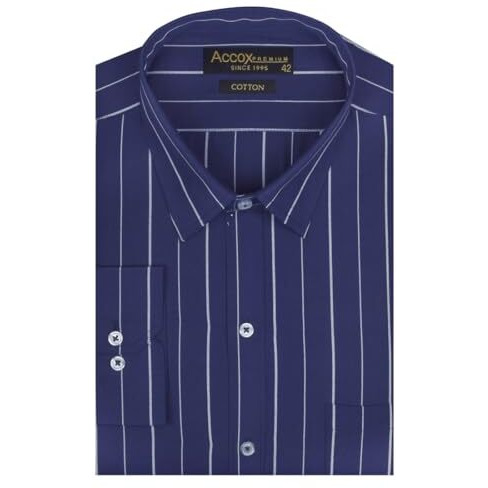 Accox Men's Breathable Cotton Full Sleeves Regular Fit Striped Formal Shirt For Men (Gcr344_42) Multicolour