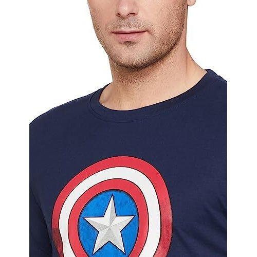 Amazon Brand - Symbol Men's Graphic Disney Regular Fit T-Shirt (Sym-A23-Tsh-31-M_Pageant Blue,Shield_M)