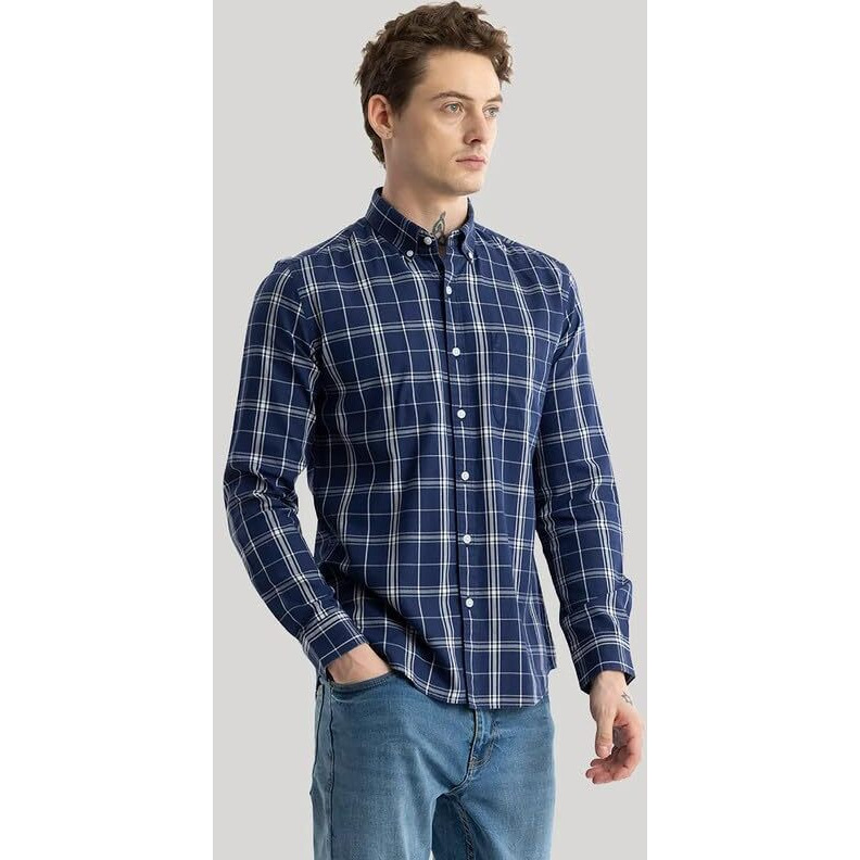 U-Turn Casual Shirt For Men|| Shirt For Men|| Stylish Latest Shirt For Men || Printed Checkered Shirt For Men (Navyblue-White Large)