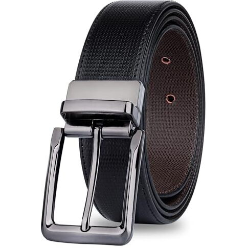 Denimholic Reversible Pu Leather Formal Belts For Men (26" To 38" Waist Adjustable, Black 02)