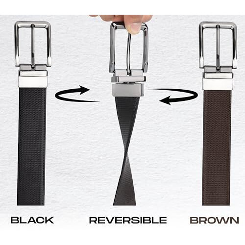 Denimholic Reversible Pu Leather Formal Belts For Men (26" To 38" Waist Adjustable, Black 02)