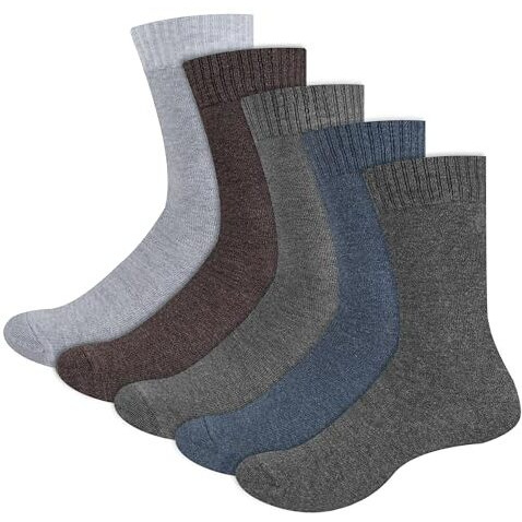 Swagr Thermal Woolen Winter Calf Length Socks For Men Thick Terry Towel Cushion Socks, Free Size, Pack Of 5, Multicolour