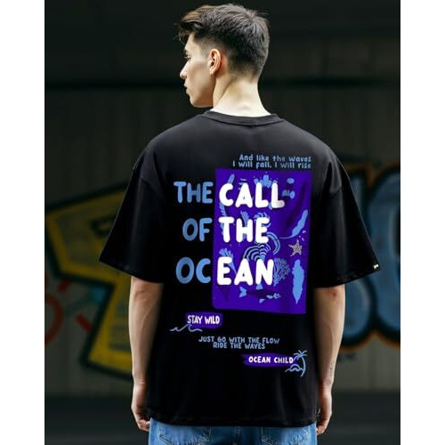 Bewakoof Men's Graphic Printed Oversized T-Shirt_610984_Black_L
