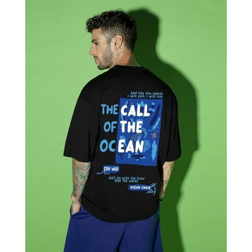 Bewakoof Men's Graphic Printed Oversized T-Shirt_610984_Black_L
