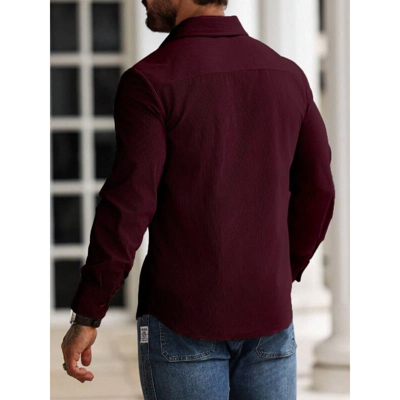Miramichi Corduroy Men's Full Sleeve Casual Striped Shirt - Comfort Fit, Ideal Stylish And Versatile Clothing (M, Maroon)