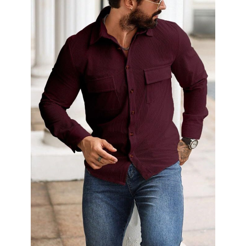 Miramichi Corduroy Men's Full Sleeve Casual Striped Shirt - Comfort Fit, Ideal Stylish And Versatile Clothing (M, Maroon)