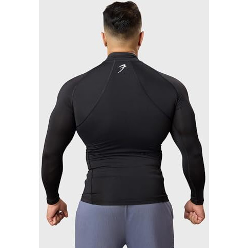 Men Full Sleeves Slim Fit Compression High Neck Sports And Gym Tshirt Black