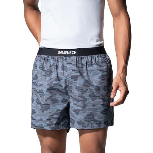 Damensch Men's Regular Fit Cotton Breeze Ultra-Light Printed Pack Of 1 Inner Boxer | 100% Cotton Fabric Underwear For Men, Moisture Wicking Mens Underwear-Digital Camo Grey-L