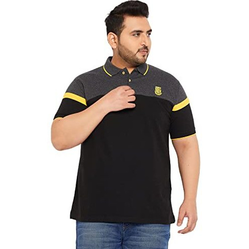 Bigbanana Plus Size Men's Regular Fit Colorblock Polo Tshirt (Decolt,Black,3Xl)