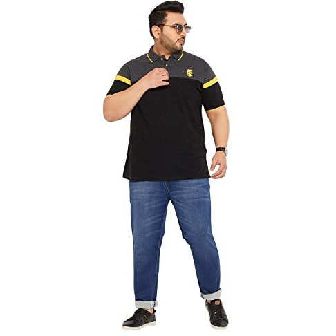 Bigbanana Plus Size Men's Regular Fit Colorblock Polo Tshirt (Decolt,Black,3Xl)