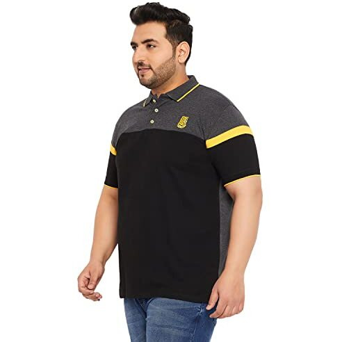 Bigbanana Plus Size Men's Regular Fit Colorblock Polo Tshirt (Decolt,Black,3Xl)