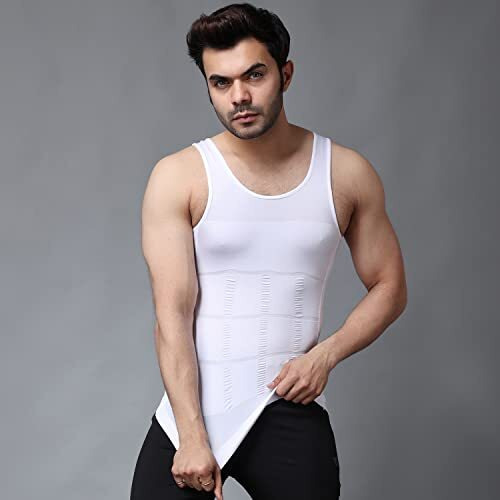Ff Nylon Tummy Tucker Vest Abs Abdomen Slimming Casual Style Body Shaper Men Shapewear (Color- White) Size- L