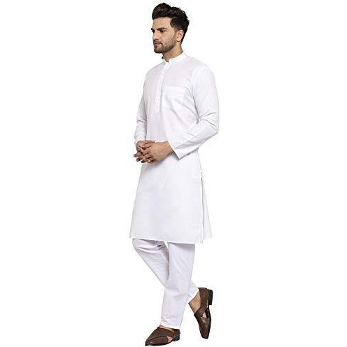 Kraft India Men's Solid Cotton Rich Stylish Kurta Pyjama Set (Color-White, Size-38)