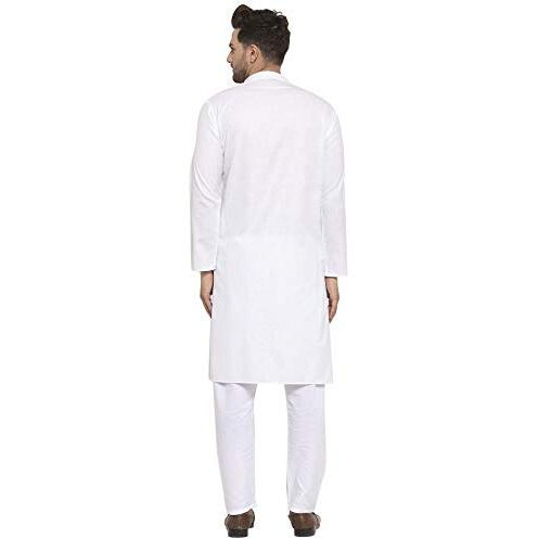 Kraft India Men's Solid Cotton Rich Stylish Kurta Pyjama Set (Color-White, Size-38)