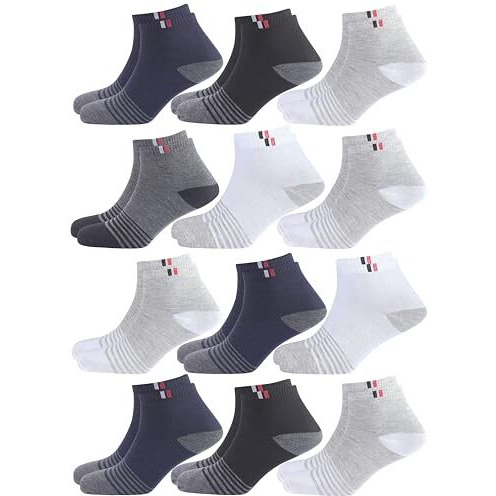 Sjeware Polyester 12 Pairs Stripped Ultra Soft Ankle Length Socks For Men & Women, Multicolor, Pack Of 12, Free Size,102