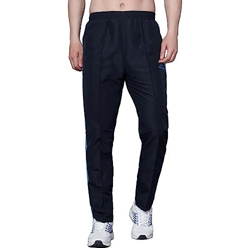 Shiv Naresh Mid Rise Trackpants For Men | Regular Fit |Sports Wear | Moisture Wicking | Navy/Cyan | Style No. 509, Large