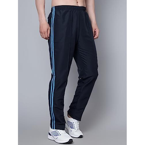 Shiv Naresh Mid Rise Trackpants For Men | Regular Fit |Sports Wear | Moisture Wicking | Navy/Cyan | Style No. 509, Large