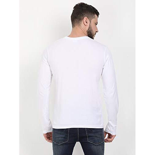 Fleximaa Men's Cotton Regular Fit Round Neck Plain Full Sleeve White Color T-Shirt L Size