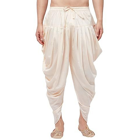 Vastramay Men's Cream Cowl Dhoti - Comfort, Classic Design For Festivals & Ceremonies | Solid Cowl Pattern Patiala Dhoti Pant| Ethnic Indian Wear For Men