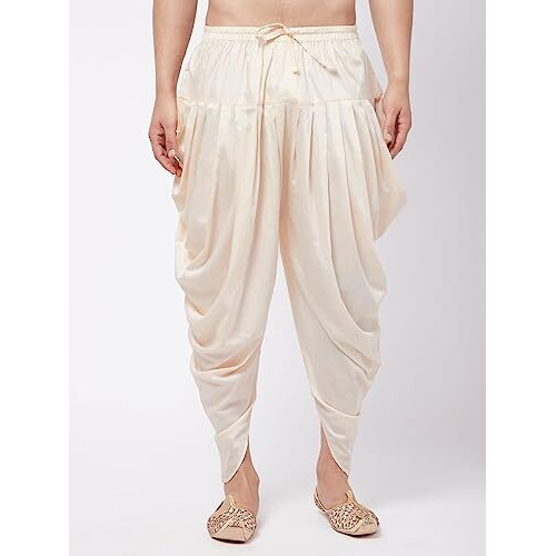 Vastramay Men's Cream Cowl Dhoti - Comfort, Classic Design For Festivals & Ceremonies | Solid Cowl Pattern Patiala Dhoti Pant| Ethnic Indian Wear For Men