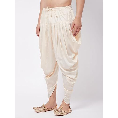 Vastramay Men's Cream Cowl Dhoti - Comfort, Classic Design For Festivals & Ceremonies | Solid Cowl Pattern Patiala Dhoti Pant| Ethnic Indian Wear For Men